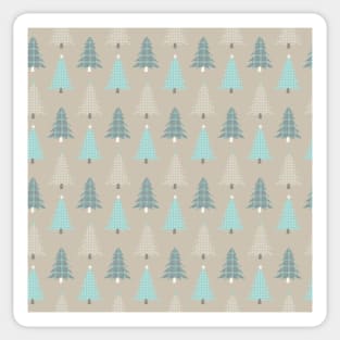 Plaid Christmas Trees Teal Aqua Brown Tan Sticker